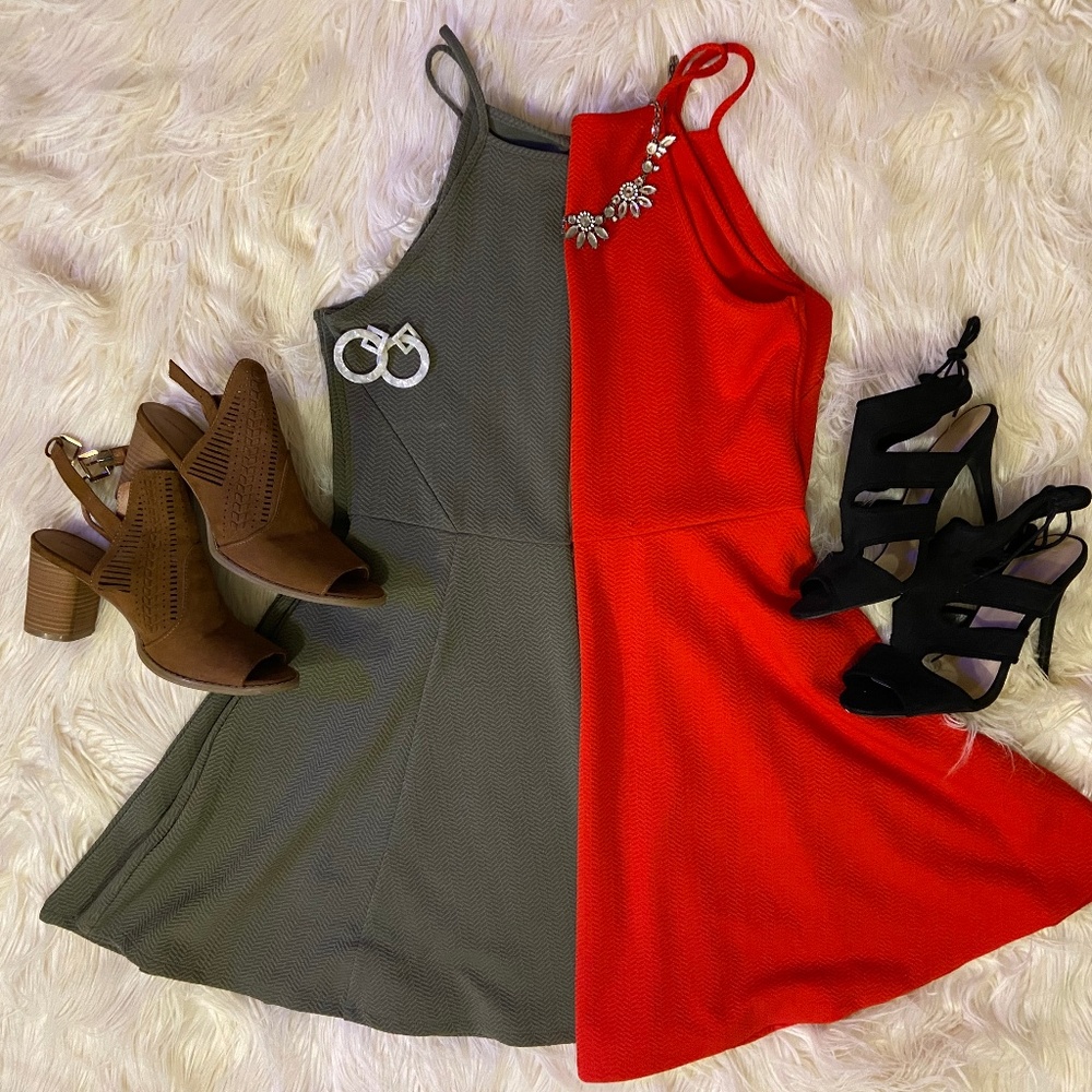 Olive Green Skater Dress with halter-top neck- H&M